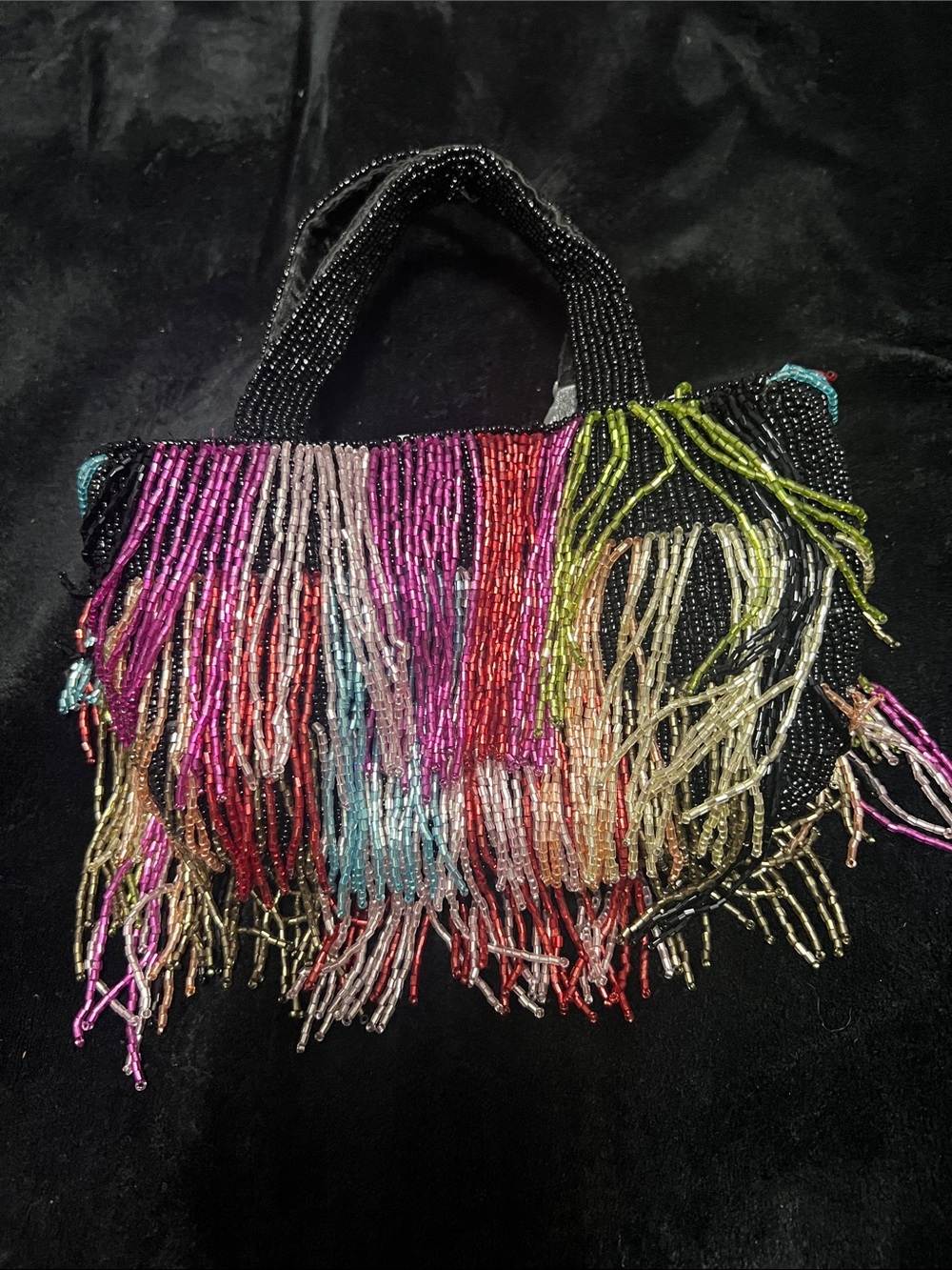 Multicolor Beaded Fringe Mini Bag - Black Base